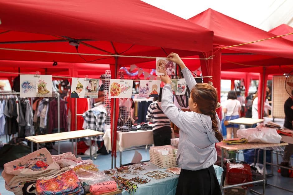 A market stall at a community fete raising money