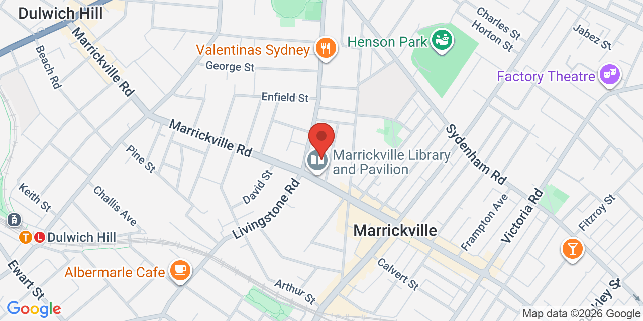 Map of Marrickville Pavilion Learning Rooms